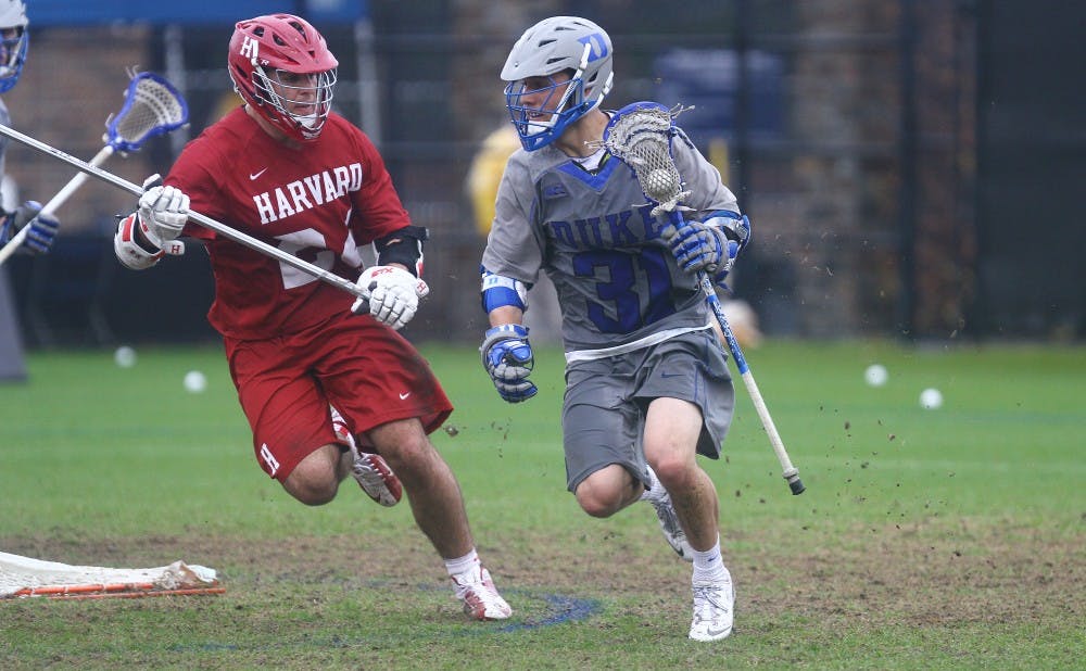 Senior Jordan Wolf and sophomore Deemer Class led the Blue Devil attack against the Fighting Irish with a combined nine goals and three assists.