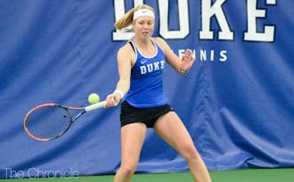 Senior Kaitlyn McCarthy was one of three Blue Devils not to drop a match this weekend.