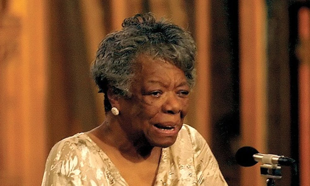Poet Maya Angelou speaks to freshmen in the Duke Chapel Sunday, an annual event during the University’s orientation week.