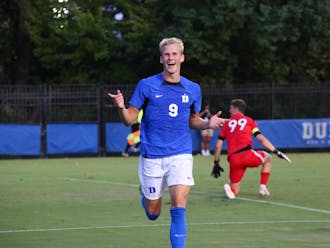 Freshman striker Ulfur Bjornsson celebrates during Duke's win against Virginia.