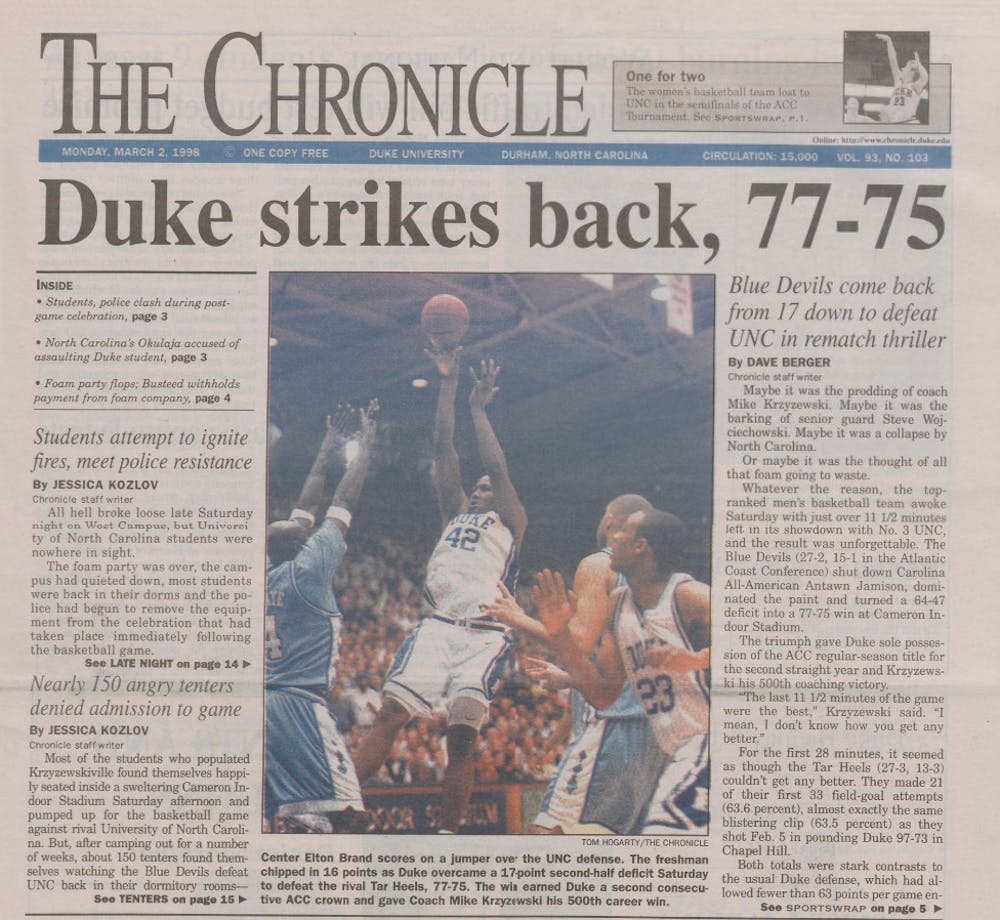 The front page of The Chronicle on March 2, 1998.