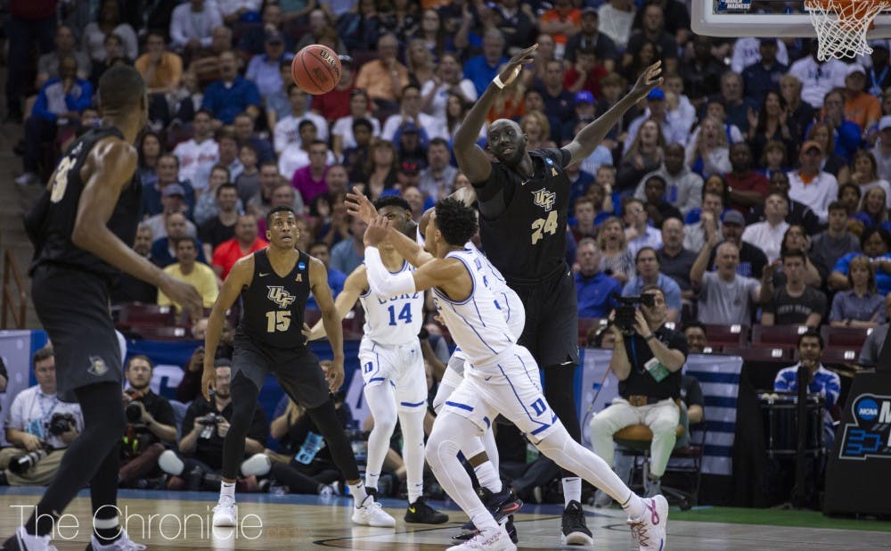 <p>Top-seeded Duke may be the NCAA tournament's giant, but they just slayed a literal giant from Central Florida—7-foot-6 center Tacko Fall.</p>