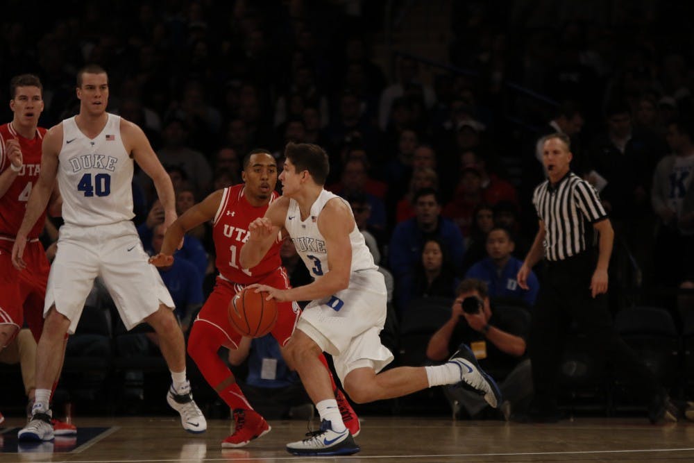 Grayson Allen averaged 31.0 points per game at Madison Square Garden last month, but was held scoreless in the first half Saturday and finished 3-of-18 from the floor.