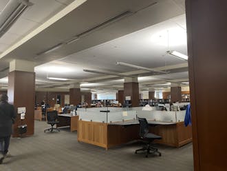 Emergency lights were used to power several buildings, including Perkins Library and the Bryan Center, due to power outages.