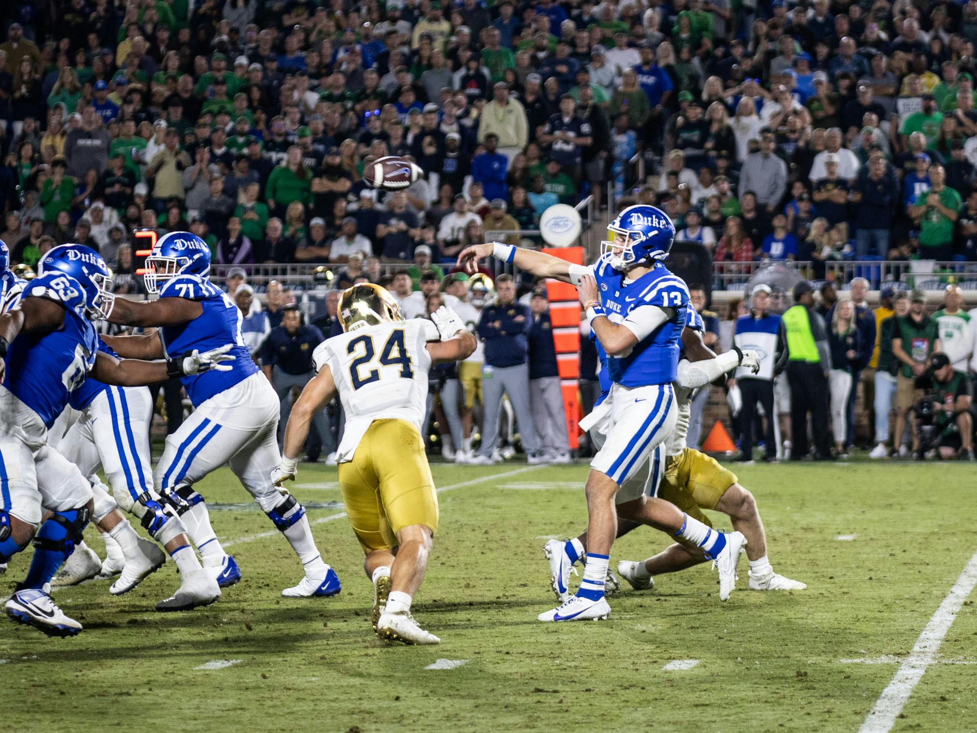 Report: Duke football quarterback Riley Leonard to miss 'extended period of  time' with toe injury - The Chronicle