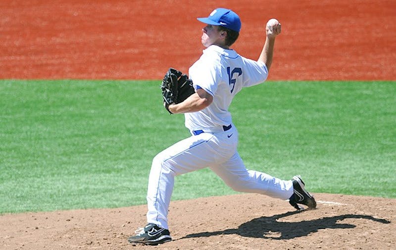 Robert Huber threw a complete game Sunday in the Blue Devils’ win against the Terrapins, striking out six while allowing three runs on five hits.