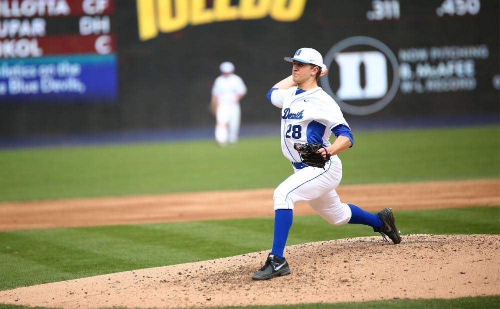 <p>Brian McAfee kept Virginia off the scoreboard for all nine innings Sunday, a year after the Cornell product tossed seven scoreless frames against the Cavaliers for the Big Red.</p>