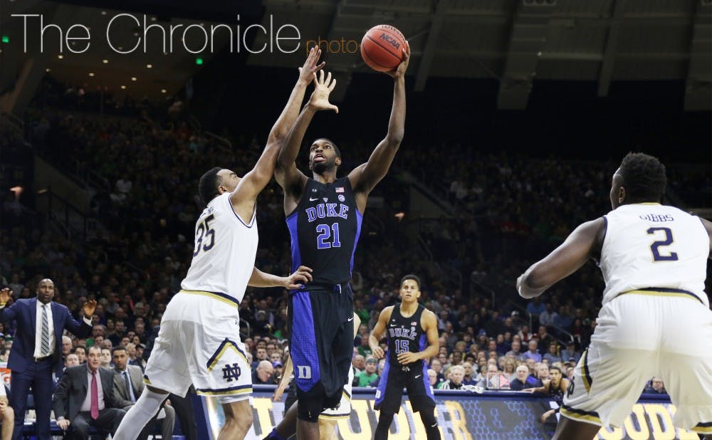 Graduate student Amile Jefferson has fought through a right-foot bone bruise to still be Duke’s most consistent player in the paint.