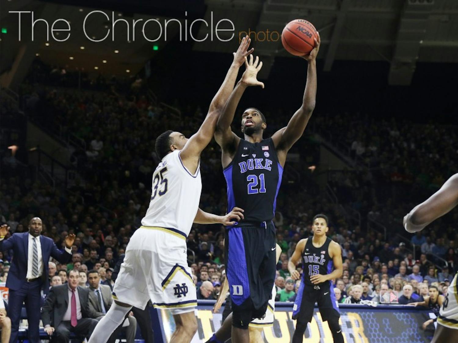 Graduate student Amile Jefferson has fought through a right-foot bone bruise to still be Duke’s most consistent player in the paint.