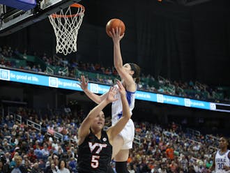 Kennedy Brown extends for a layup in Duke's ACC tournament loss to Virginia Tech.
