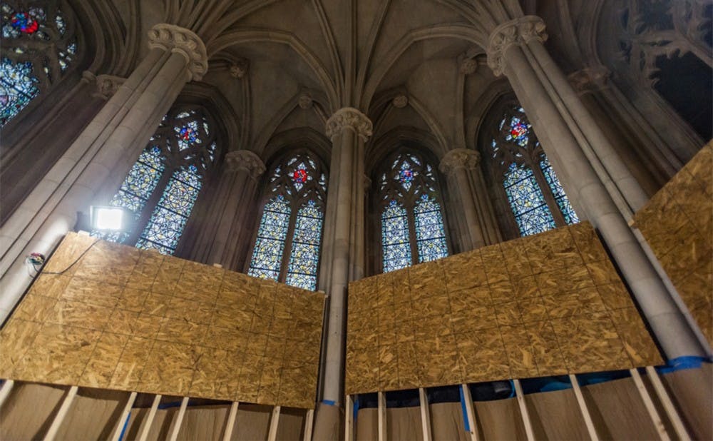 <p>Duke Chapel closed last May so the ceiling could be refurbished and the roof replaced.</p>