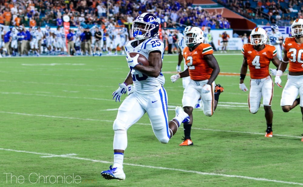 <p>Deon Jackson set the table for Duke with a 75-yard touchdown run on its first play from scrimmage.</p>