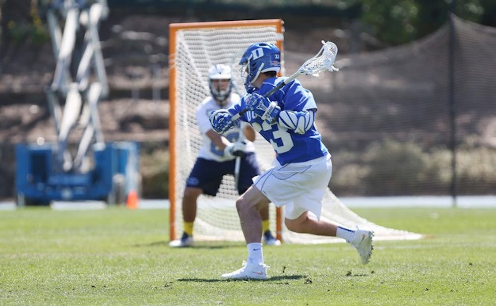 Freshman Justin Guterding was one of three Blue Devils to score three goals as Duke rolled past the Golden Eagles on the road Saturday.