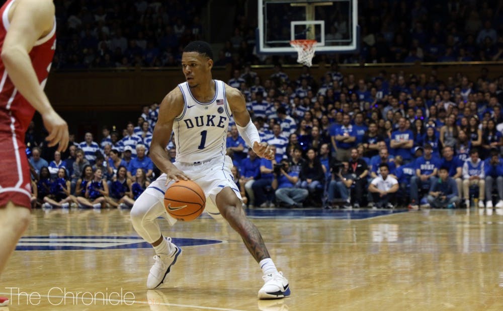 <p>Trevon Duval was the only starter to play more than 30 minutes in Duke's last game against South Dakota.</p>