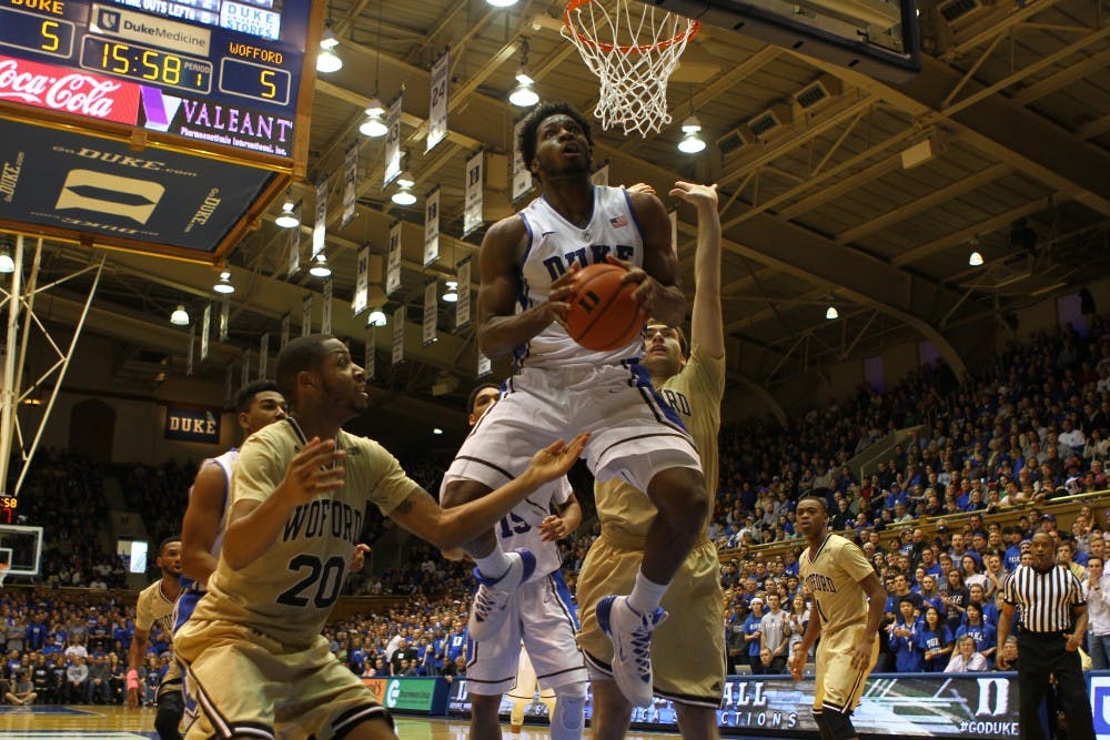 Freshman Justise Winslow scored all 16 of his points in the first half to pace Duke against Wofford Wednesday.