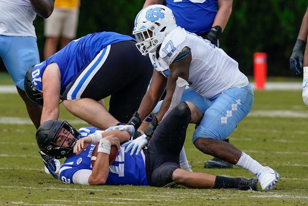 Pass protection was one of many problems Duke had on Saturday, giving up five sacks on the afternoon. 