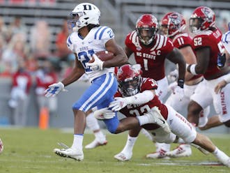 Duke running back Mateo Durant is once again having tremendous success on the ground, already going over 100 yards in the first half.