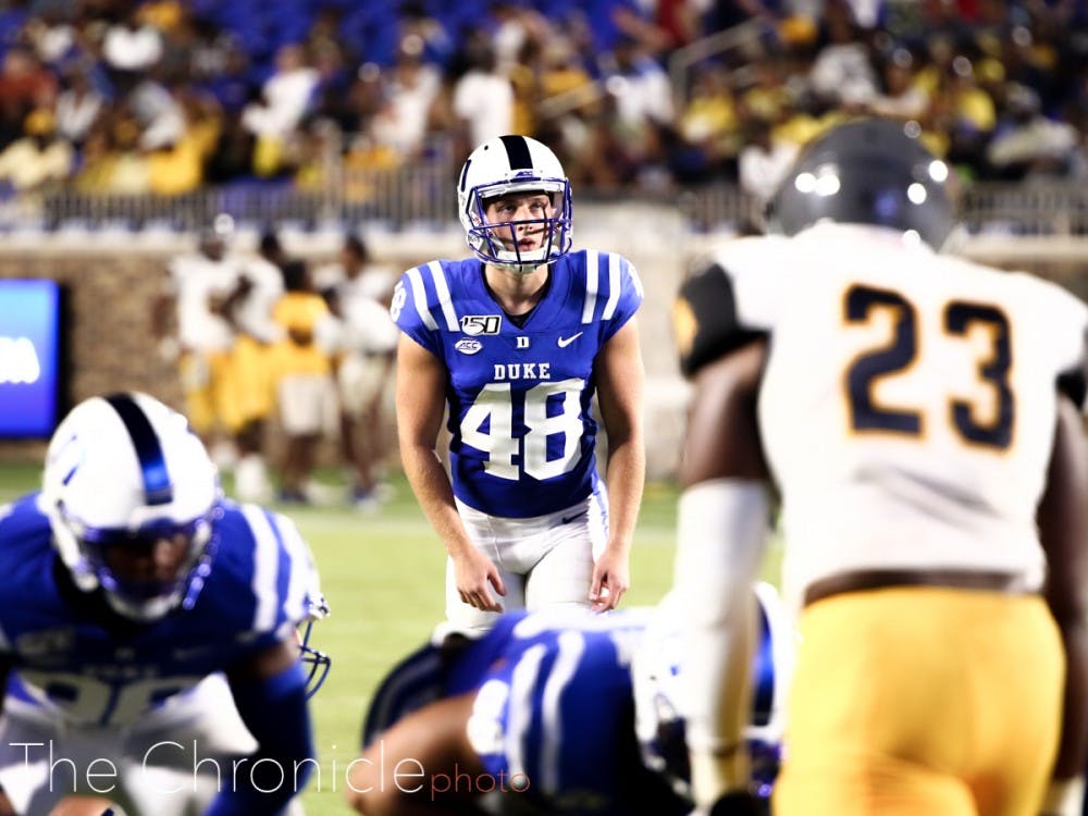 <p>A.J. Reed hit a 50-yard field goal against the Aggies, proving he has what it takes to be Duke's starting placekicker.</p>