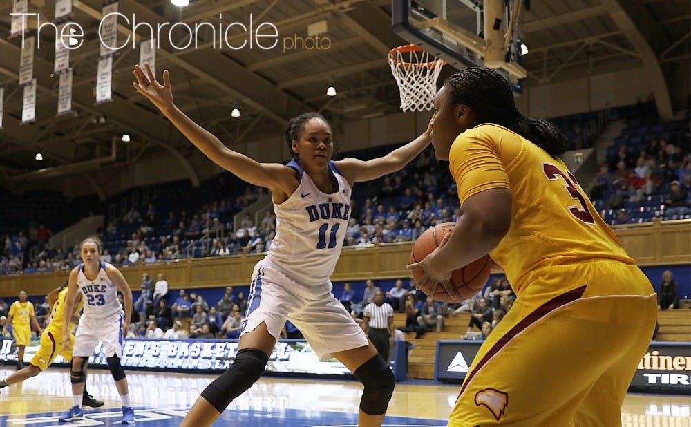 Duke employed a full-court press at times Sunday, forcing Winthrop into 20 turnovers that produced 19 Blue Devil points.