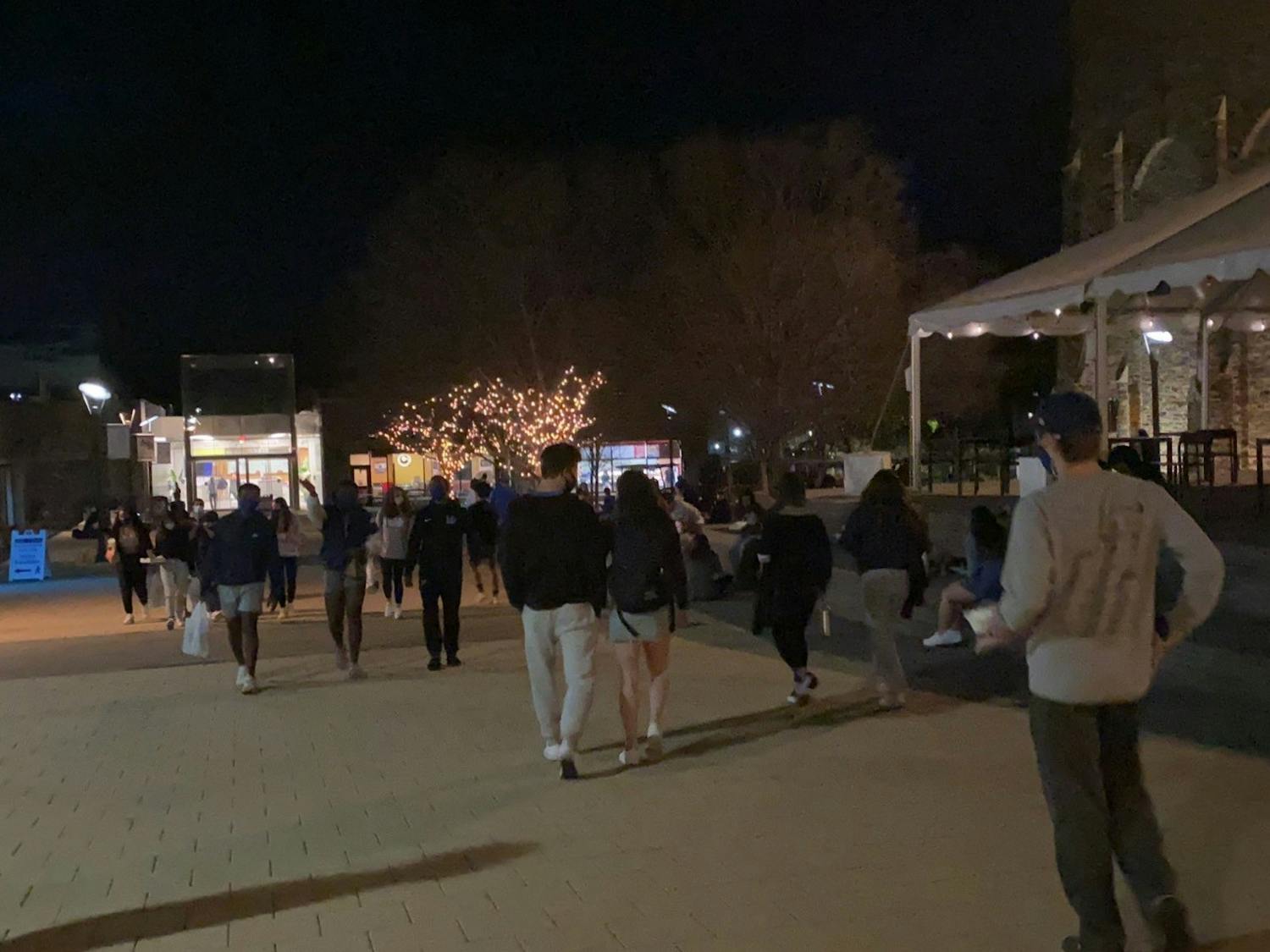 The Bryan Center plaza was packed Saturday night. 