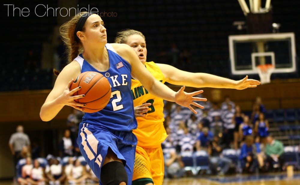 <p>Freshman Haley Gorecki scored 16 points in each of Duke’s exhibition contests last week and will look to carry that sharp shooting into Friday’s season opener.</p>