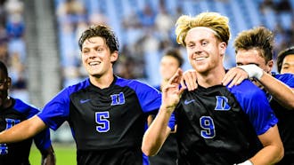 Scotty Taylor (right) notched his second career goal in the Blue Devils' 3-0 victory in Chapel Hill.