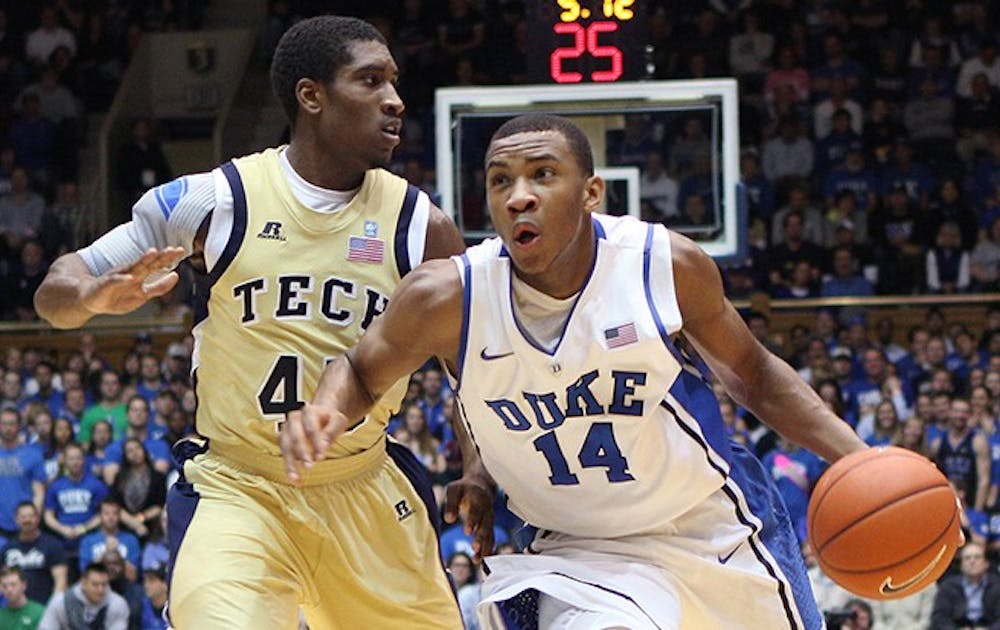 The No. 3 Duke men's basketball team came back after trailing by one at the half to defeat Georgia Tech 73-57. Senior Seth Curry led the Blue Devils with 24 points, and Mason Plumlee added a double-double with 16 points and 13 rebounds.