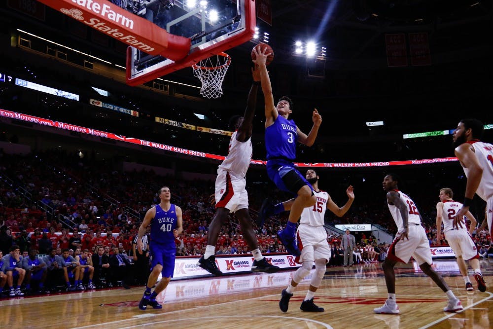 Grayson Allen led all scorers with 28 points and added seven rebounds and seven assists, helping Duke win in Raleigh for the first time since 2011.