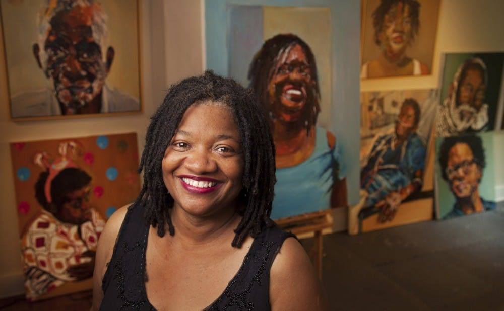 Beverly McIver, new professor in art, art history and visual studies, at her studio in her Durham home.