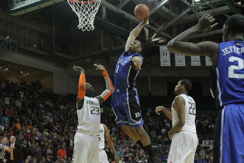 Freshman Jabari Parker scored 17 points and pulled down a career-high 15 rebounds as the Blue Devils routed Miami.