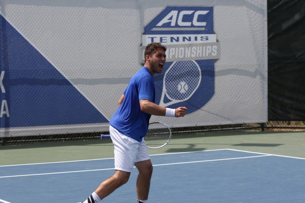 Competing in the final match of his career, senior Josh Levine got Duke on the board with a straight-set win on court five.