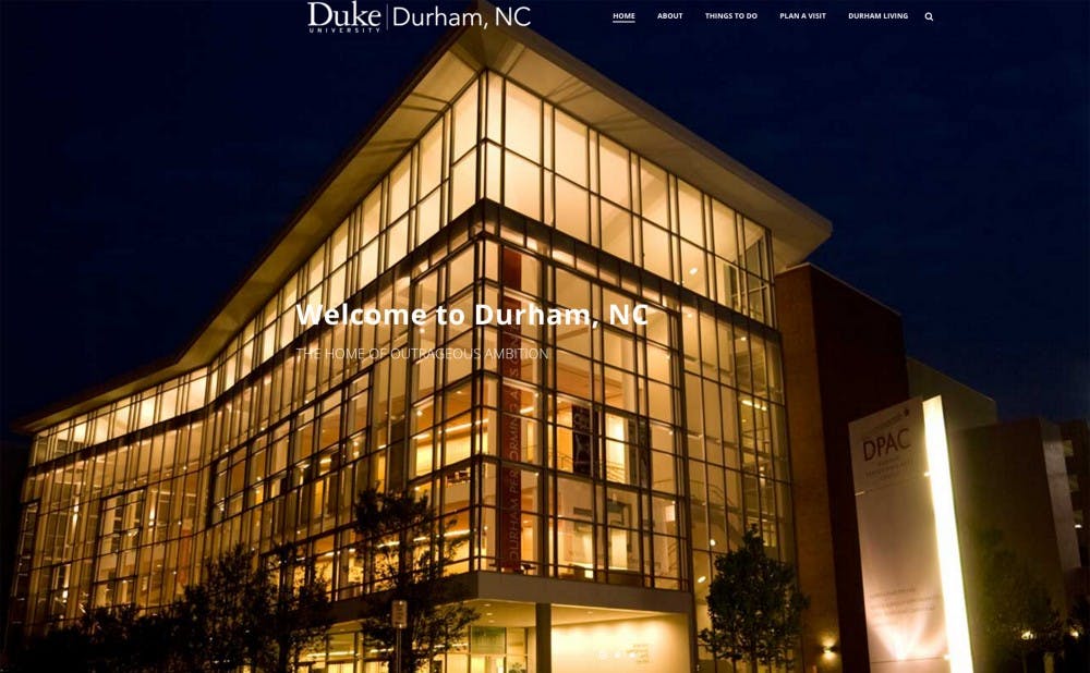 <p>The University's new website describing Durham features city attractions such as the Durham Performing Arts Center.&nbsp;</p>