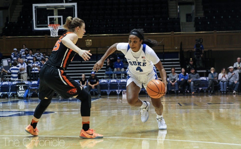 Lexie Brown will have to lead Duke without most of her backcourt teammates Tuesday.