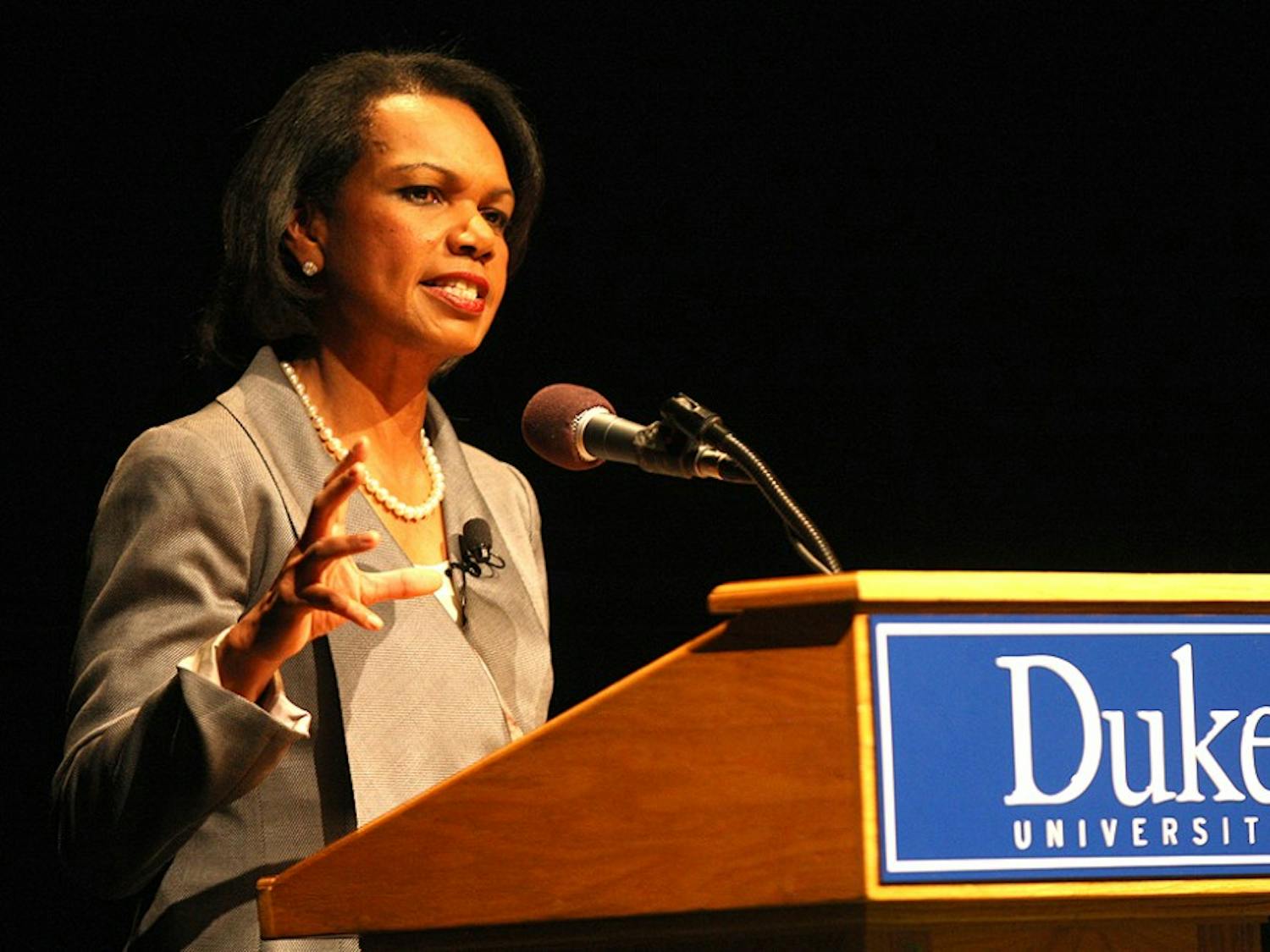 Former Secretary of State Condoleezza Rice, spoke to a full house in Page Auditorium Tuesday.