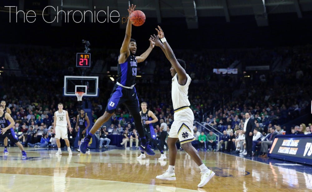 <p>Senior Matt Jones scored a season-high 16 points, including a key steal and layup as the Blue Devils maintained the lead for the entire second half.&nbsp;</p>