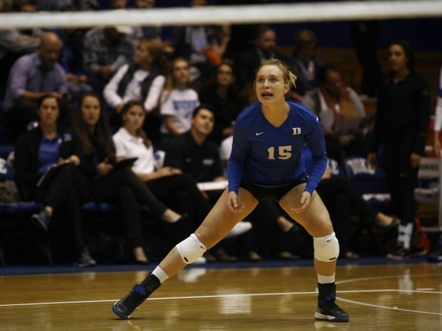 Junior libero Sasha Karelov and the Blue Devils will play their first home contests of the year this weekend.