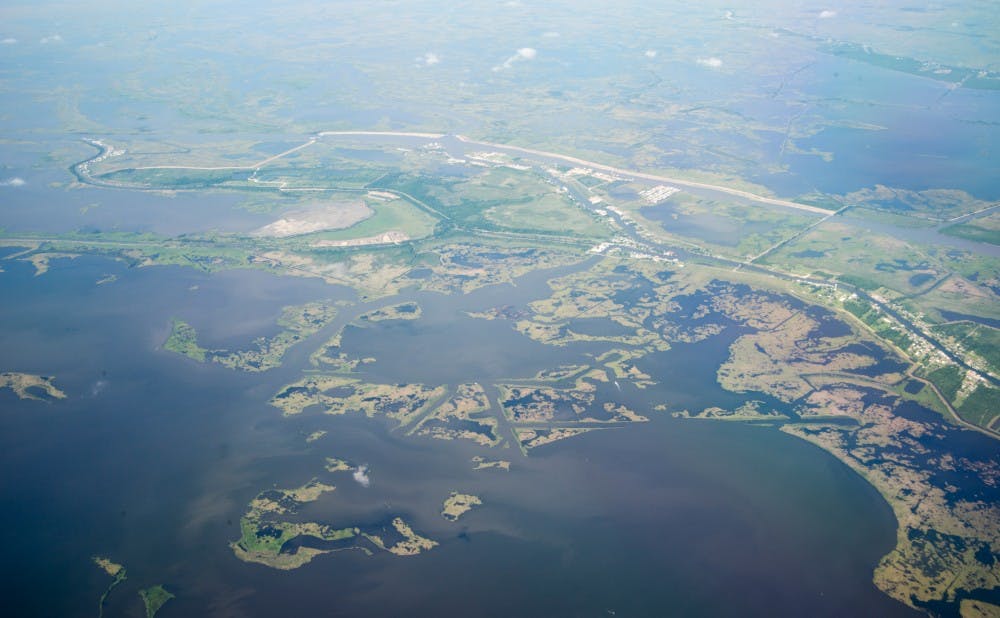 A Duke team is studying how coastal wetlands—such as these Louisiana wetlands—could serve as a buffer for hurricane damage. | Courtesy of NASA