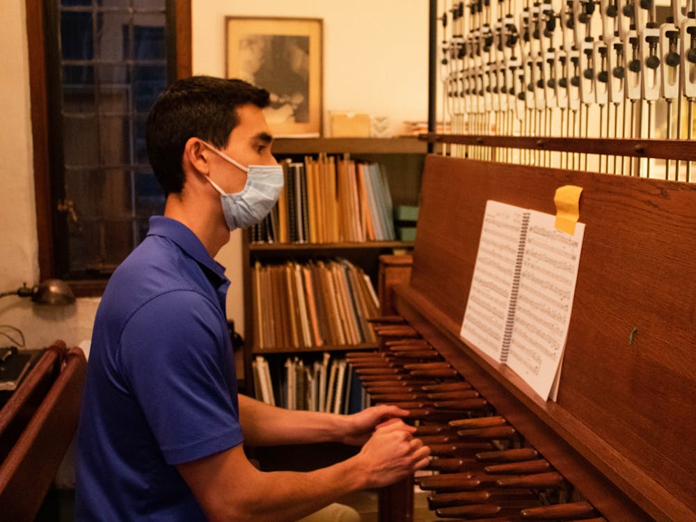 University Carillonneur Joseph Fala plays the Chapel carillon on Nov. 18, 2021.
