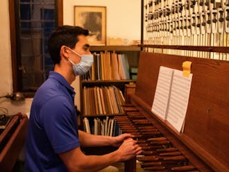 University Carillonneur Joseph Fala plays the Chapel carillon on Nov. 18, 2021.