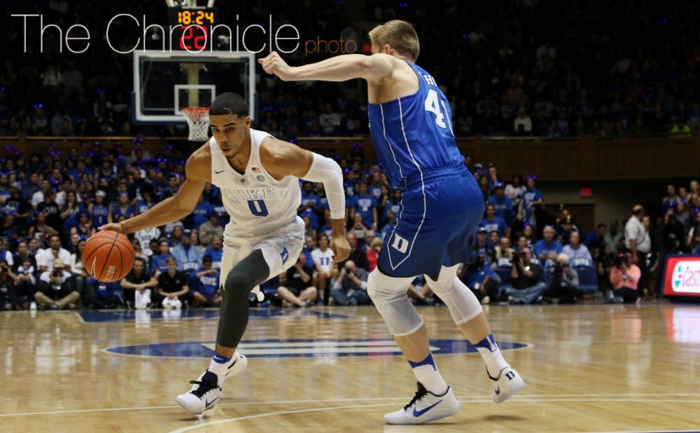 Freshman Jayson Tatum stole the show at Countdown to Craziness with a game-high 18 points on 6-of-11 shooting.&nbsp;