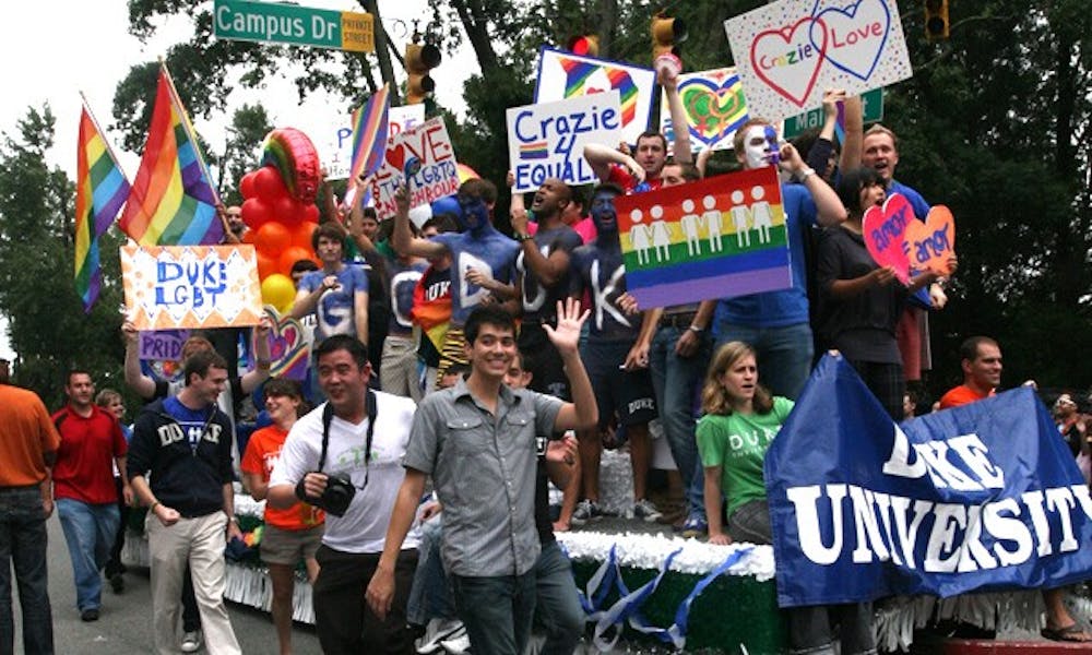 Participants march near East Campus in the annual N.C. Pride Festival and Parade last Fall. Two of Duke’s peer institutions are using admissions-based outreach efforts to bolster their LGBT communities.