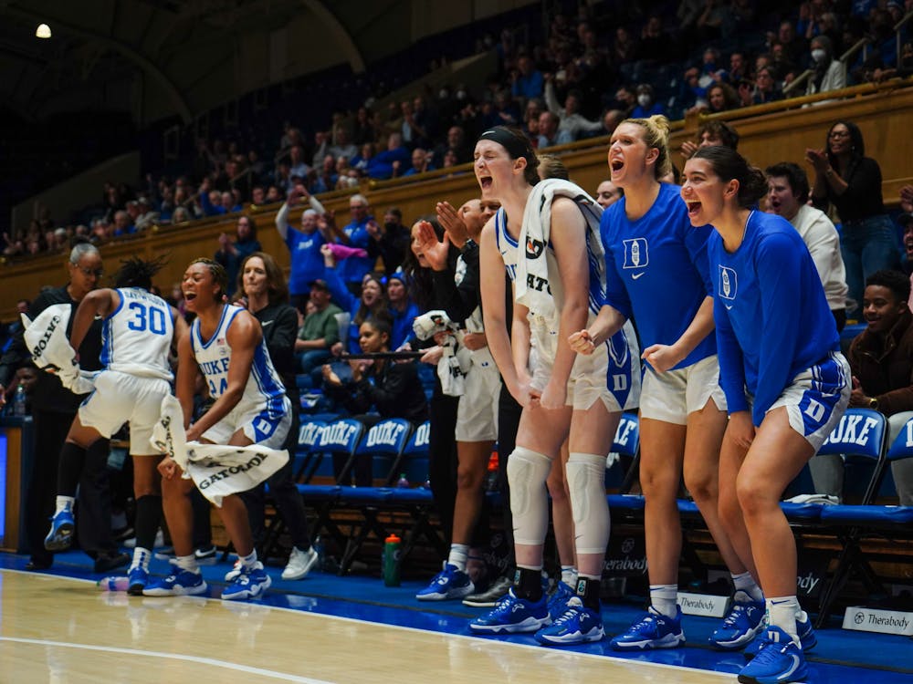 Duke's bench celebrates during a Nov. 17 win against Texas A&M at Cameron Indoor Stadium.
