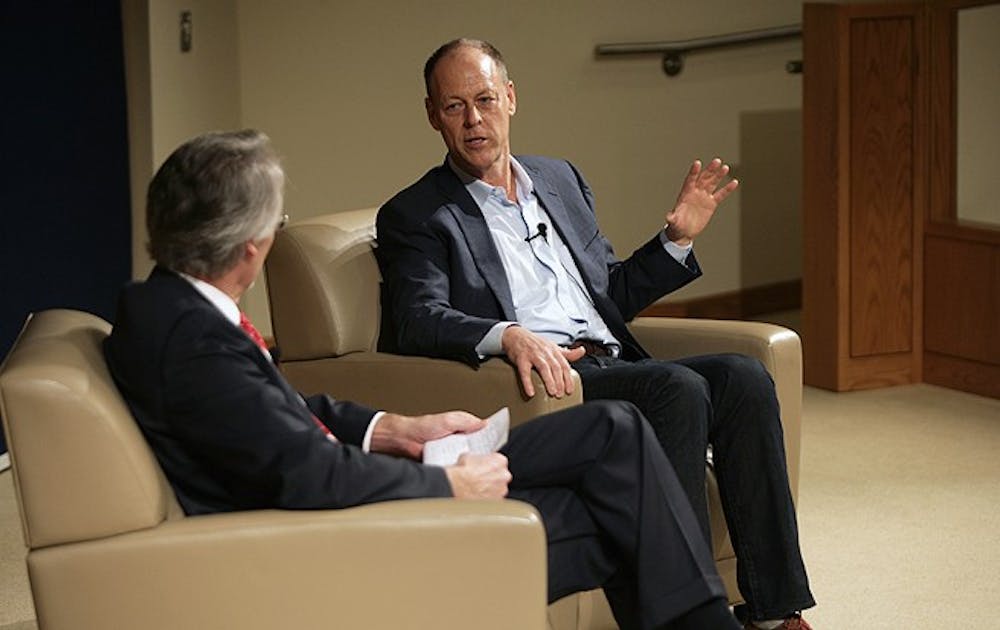 Whole Foods co-CEO Walter Robb speaks with Fuqua Business School Dean Bill Boulding about entrepreneurship Tuesday afternoon.