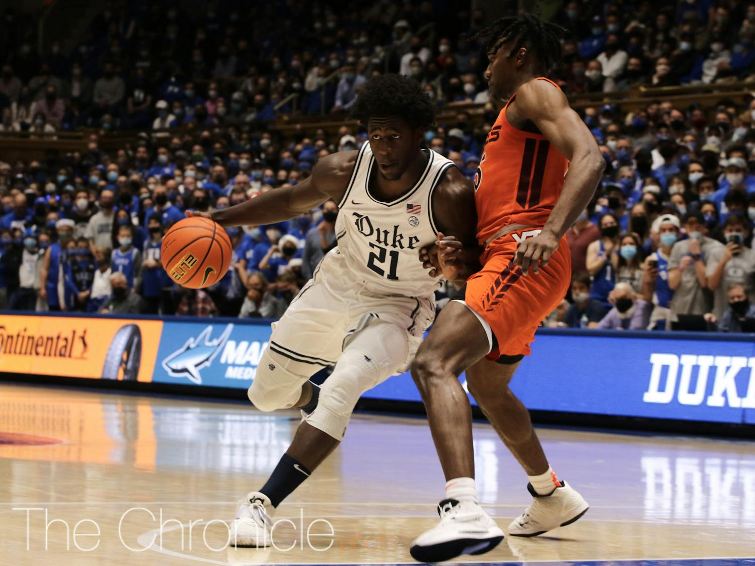 Freshman forward AJ Griffin scored double-digit points off the bench and was a key part of Duke's second-half comeback. 
