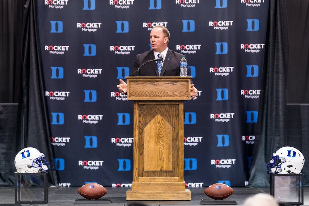 Duke head coach Mike Elko at his introductory press conference in December 2021.