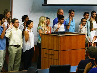 Freshmen at large senators for Duke Student Government were sworn in at the body’s meeting Wednesday night.