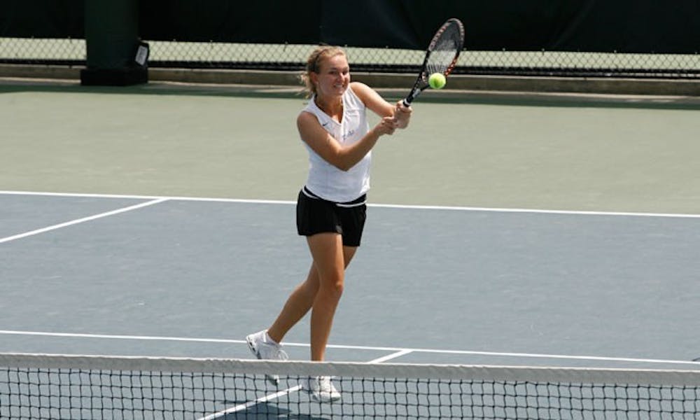 Sophomore Monica Gorny won her matches in singles and doubles Sunday, but it wasn’t enough for Duke to overcome Miami.