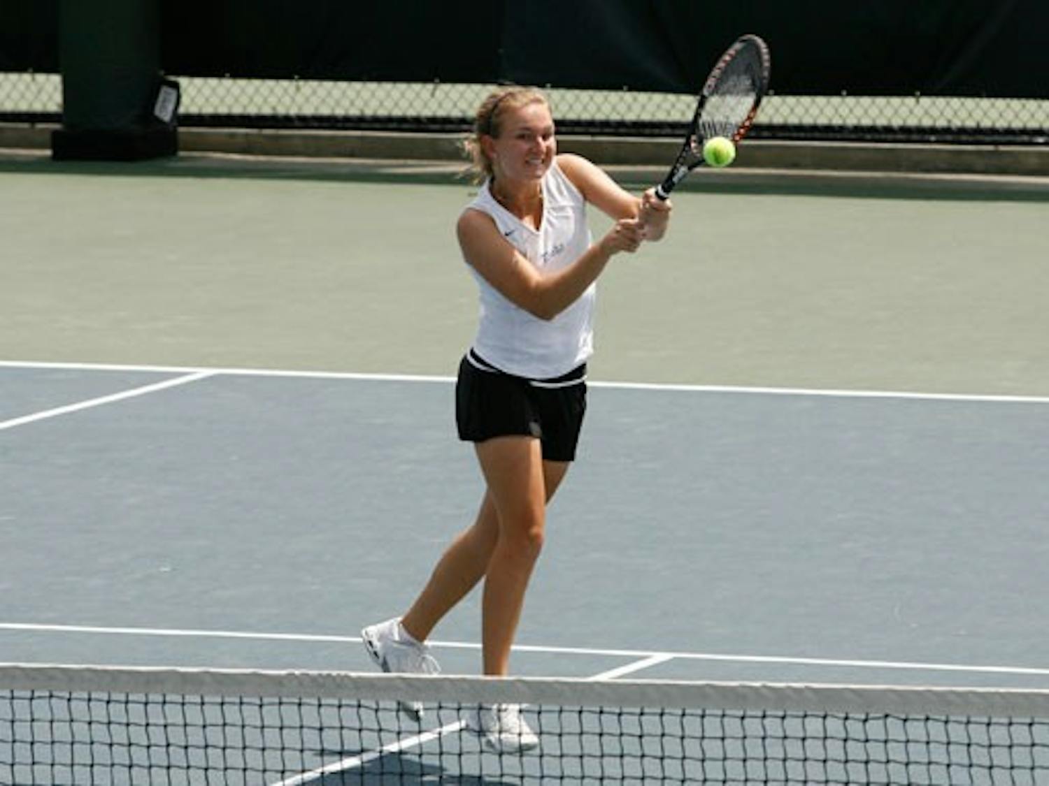 Sophomore Monica Gorny won her matches in singles and doubles Sunday, but it wasn’t enough for Duke to overcome Miami.