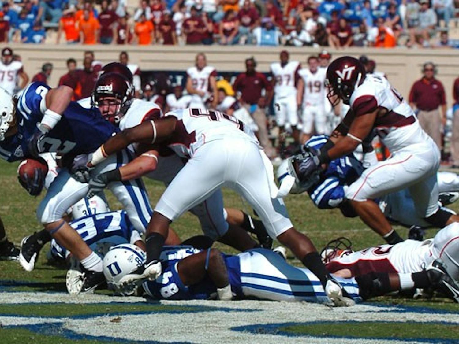 The Blue Devils racked up over 300 yards of offense through the air, but fell short in a 34-26 loss to Virginia Tech Saturday.