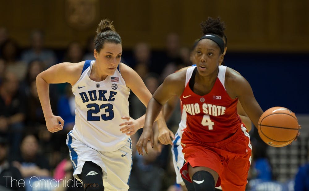 Rebecca Greenwell remains two 3-pointers away from breaking Duke’s career record after she did not make a triple against South Carolina.